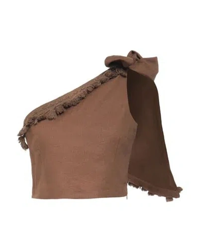 Vicolo Woman Top Brown Size Onesize Linen, Viscose