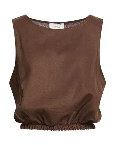 Vicolo Woman Top Chocolate Brown Size M Linen, Viscose