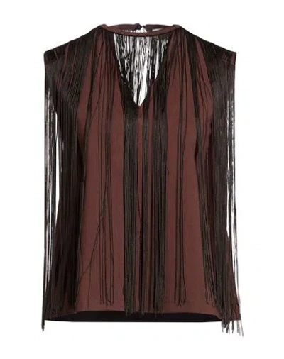 Vicolo Woman Top Chocolate Brown Size M Polyester, Viscose, Elastane