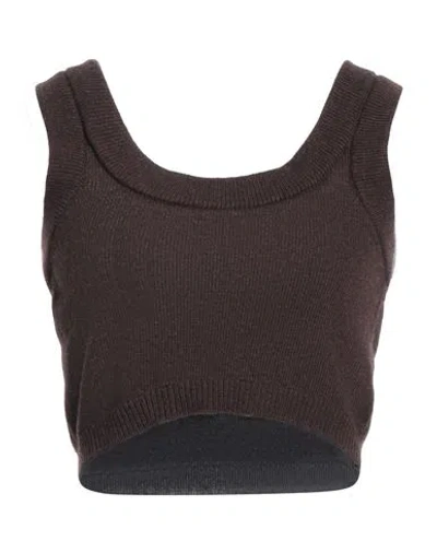 Vicolo Woman Top Dark Brown Size Onesize Viscose, Polyamide, Wool, Cashmere In Animal Print