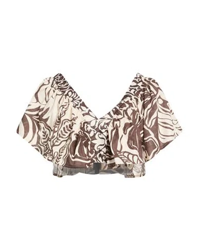 Vicolo Woman Top Ivory Size M Cotton In Brown