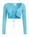 Vicolo Woman Wrap Cardigans Turquoise Size Onesize Viscose, Polyester In Blue