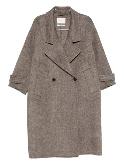 Vicolo Wool-blend Double-breasted Coat In Brown