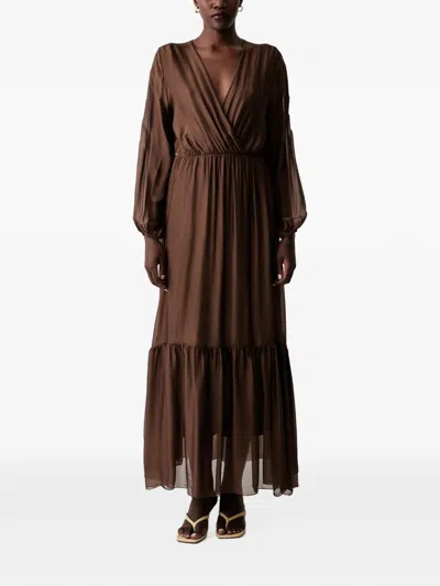 Vicolo Wrap Tiered Maxi Dress In Brown