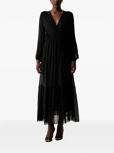 Vicolo Wrap-style Tiered Dress In Black