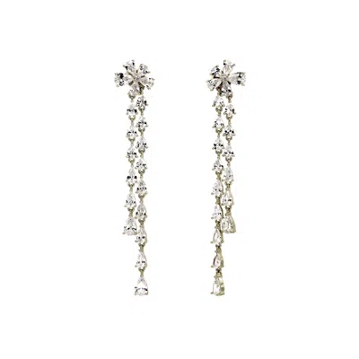 Vicstonenyc Fine Jewelry Silver Elegant Flower Dangle Earrings – Long Drop Jewelry For Women