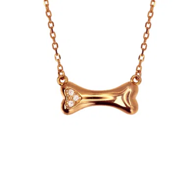 Vicstonenyc Fine Jewelry Women's 14k Natural Diamond Dog Bone Pendant Rose Gold Necklace – Handmade In N Y C