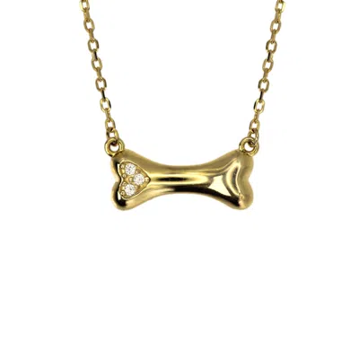Vicstonenyc Fine Jewelry Women's 14k Natural Diamond Dog Bone Pendant Yellow Gold Necklace – Handmade In N Y C