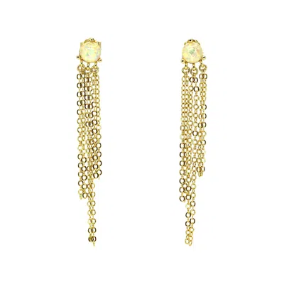 Vicstonenyc Fine Jewelry Women's Beautiful Opal Gold Chain Dangle Earrings