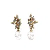 Vicstonenyc Fine Jewelry Women's Crystal Bridal Floral Dangle Yellow Gold Earrings In Gold
