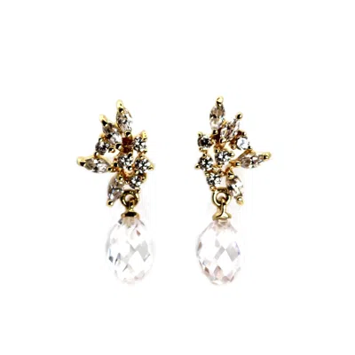 Vicstonenyc Fine Jewelry Women's Crystal Bridal Floral Dangle Yellow Gold Earrings