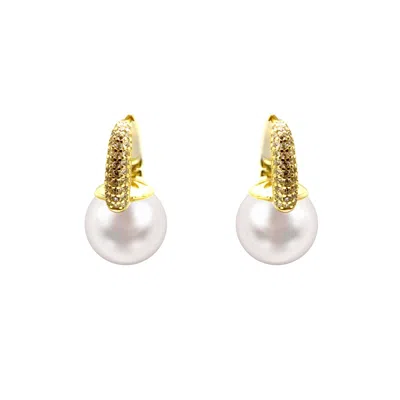Vicstonenyc Fine Jewelry Women's Genuine Freshwater Pearl Hoop Gold Earrings