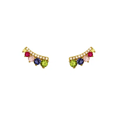 Vicstonenyc Fine Jewelry Women's Gold Shiny Rainbow Stud Earrings In Gray
