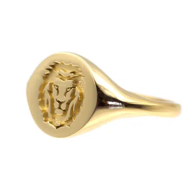 Vicstonenyc Fine Jewelry Women's Lion Signet Yellow Solid Gold Ring By Handmade