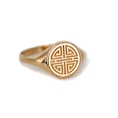 Vicstonenyc Fine Jewelry Women's Long Healthy Life Pattern Signet Ring By Handmade - Rose Gold