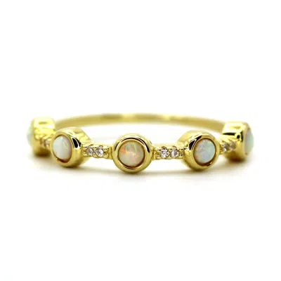 Vicstonenyc Fine Jewelry Women's Luna Opal Diamond Ring  - Yellow Solid Gold Half Eternity Band