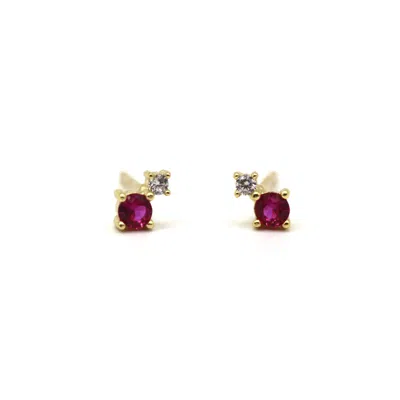 Vicstonenyc Fine Jewelry Women's Natural Diamond And Ruby Yellow Gold Earrings