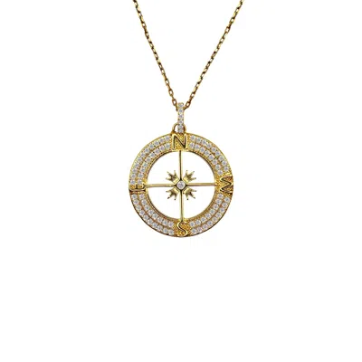 Vicstonenyc Fine Jewelry Women's Natural Diamond Compasses Charm Gold Necklace