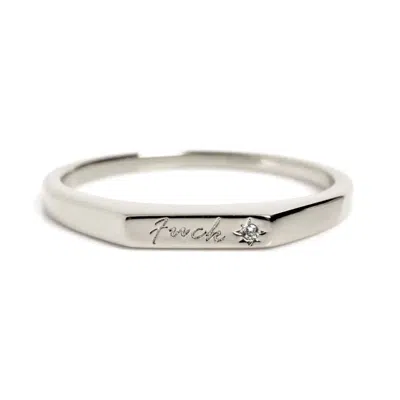 Vicstonenyc Fine Jewelry Women's Natural Diamond “f*ck” Signet White Gold Ring