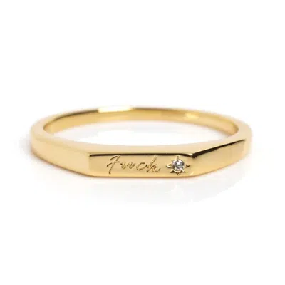 Vicstonenyc Fine Jewelry Women's Natural Diamond “f*ck” Signet Yellow Gold Ring