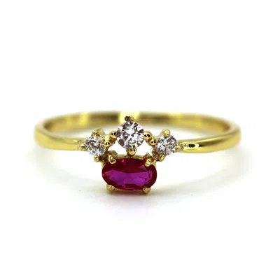 Vicstonenyc Fine Jewelry Women's Natural Oval Cut Ruby With Natural White Diamonds Yellow Gold Ring