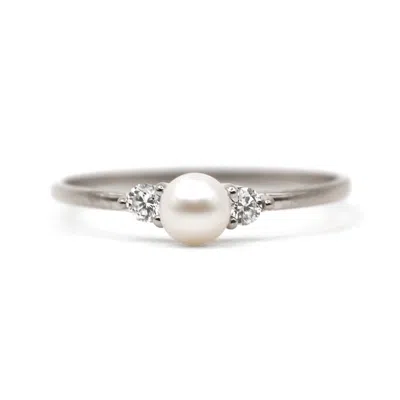 Vicstonenyc Fine Jewelry Women's Natural Pearl And Diamond White Gold Ring