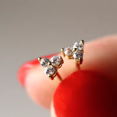 Vicstonenyc Fine Jewelry Women's Natural Trio Diamond Stud Yellow Gold Earrings