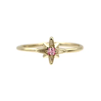 Vicstonenyc Fine Jewelry Women's North Star October Birthstone Pink Tourmaline Yellow Gold Ring