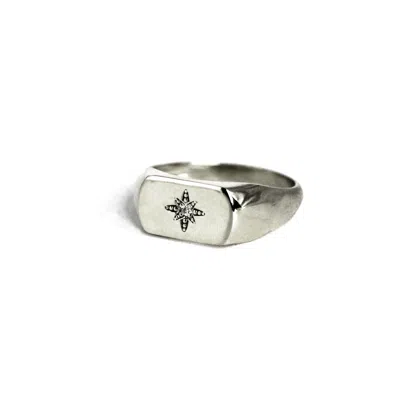 Vicstonenyc Fine Jewelry Women's Rose Gold Natural Diamond Polaris Star Signet White Gold Ring