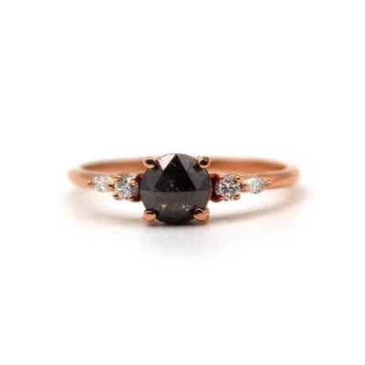 Vicstonenyc Fine Jewelry Women's Salt And Pepper Rose Cut Diamond Rose Gold Ring