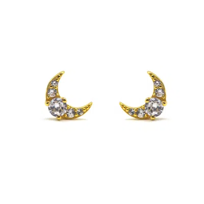 Vicstonenyc Fine Jewelry Women's Shiny Cresent Moon Stud Gold Earrings In Gray