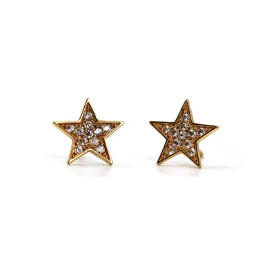 Vicstonenyc Fine Jewelry Women's Sparking Star Yellow Gold Stud Earrings With Screw Back