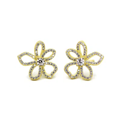 Vicstonenyc Fine Jewelry Women's Unique Flower Line Gold Stud Earrings For Her