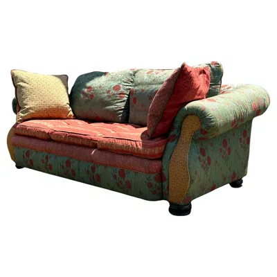Pre-owned Victor 1990s Carol Hicks X Ej  Country Shabby Boho Full Down Colorful Floral Sofa In Brown