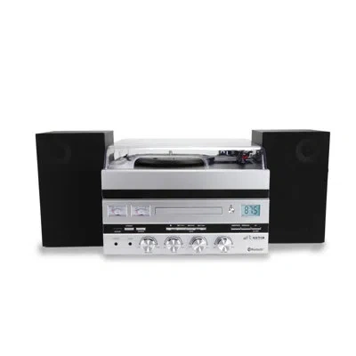 Victor 5-in-1 Music Center With Bluetooth Record Player, Cd Player, Fm Radio & Detached Speakers In Silver