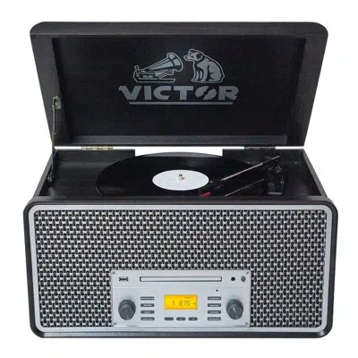 Victor 8-in-1 Wood Music Center With Bluetooth Vinyl Record Player In Graphite