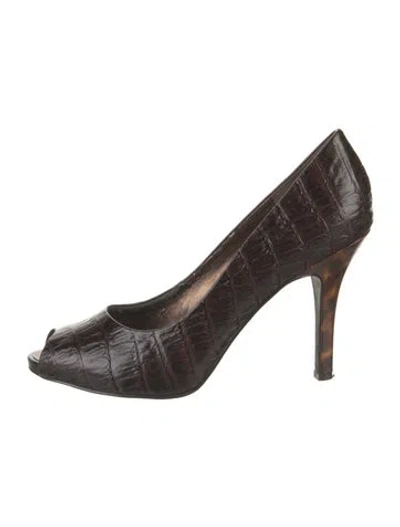 Pre-owned Victor Alfaro Embossed Leather Animal Print Pumps In Brown