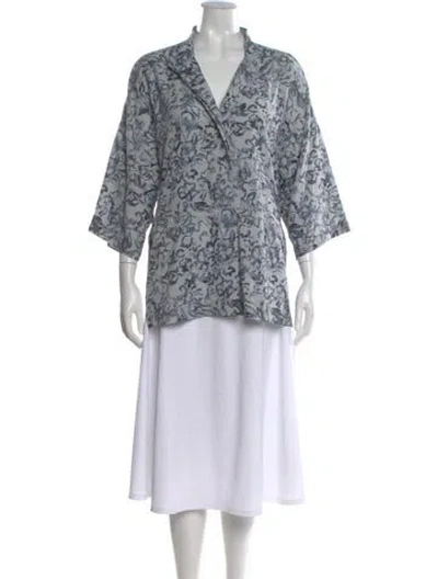 Pre-owned Victor Alfaro Floral Print V-neck Top In Gray