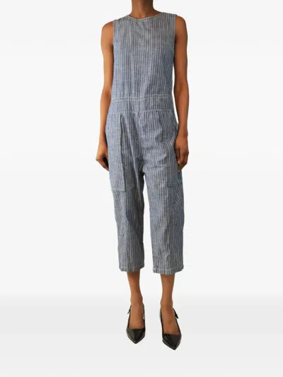 Pre-owned Victor Alfaro Striped Sleeveless Jumpsuit In Blue