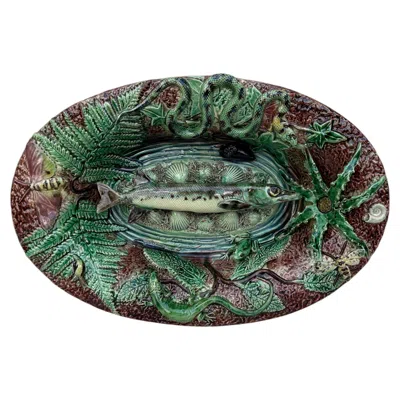 Pre-owned Victor Barbizet 19th Century Majolica Palissy Pike Wall Platter In Black