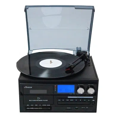 Victor Cosmopolitan 8-in-1 Turntable Music Center With Bluetooth Vinyl Record Player In Black,clear
