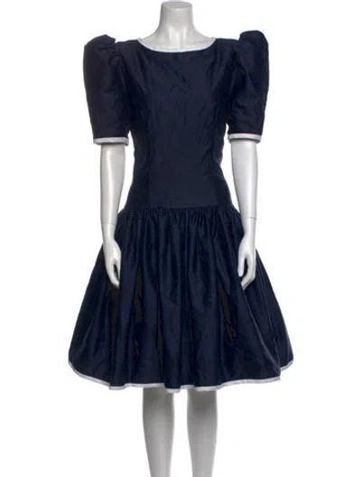 Pre-owned Victor Costa Bateau Neckline Knee-length Dress In Blue