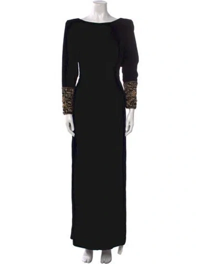 Pre-owned Victor Costa Bateau Neckline Long Dress In Black