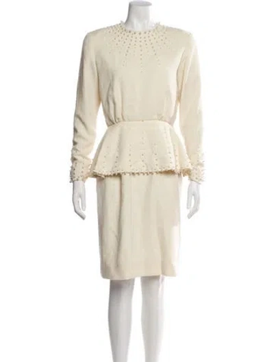 Pre-owned Victor Costa Crew Neck Knee-length Dress In Neutral