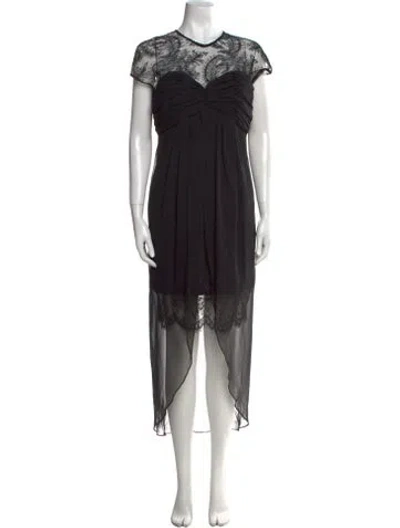 Pre-owned Victor Costa Crew Neck Midi Length Dress In Black