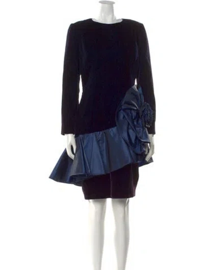 Pre-owned Victor Costa Crew Neck Mini Dress In Blue