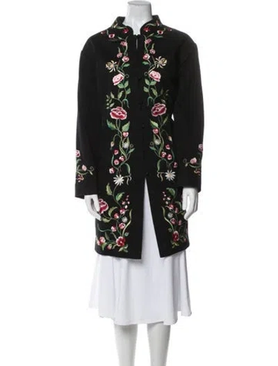 Pre-owned Victor Costa Floral Print Coat In Black