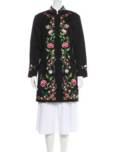 Pre-owned Victor Costa Floral Print Coat In Black