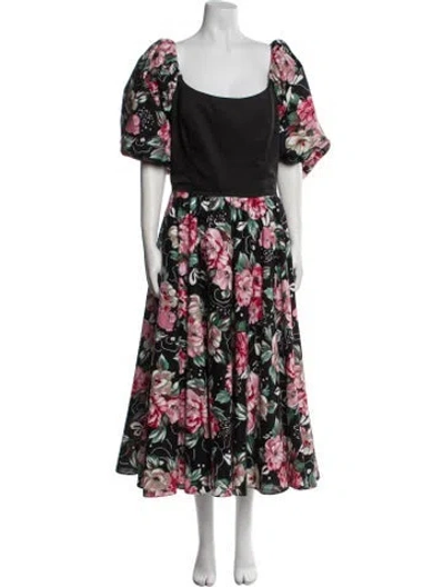 Pre-owned Victor Costa Floral Print Long Dress In Black