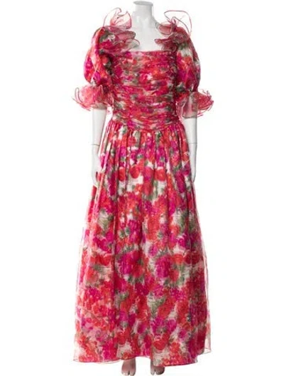 Pre-owned Victor Costa Floral Print Long Dress In Pink